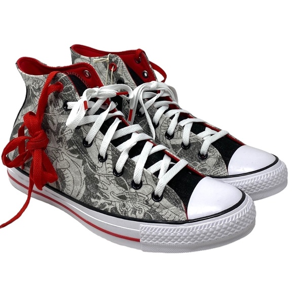 Converse Chuck Taylor High Top Men Shoes Gray Red Canvas Skate A08702C - Picture 2 of 9